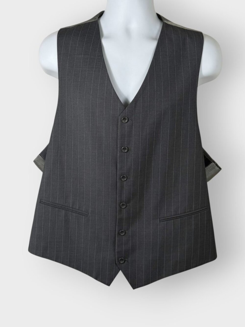 Emilio Ciro Mens Waistcoat Vest | 46L | Gray Pin Stripe | Business Academia